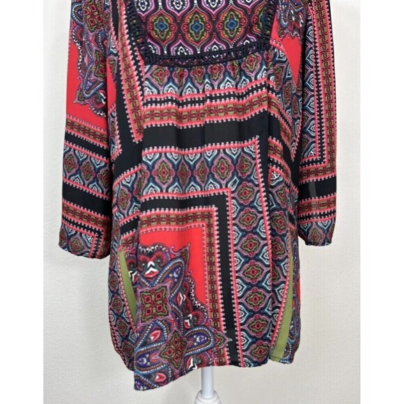 Figueroa & Flower Split V Neck Paisley Pattern Boho Pullover Blouse Size Large - Picture 8 of 10